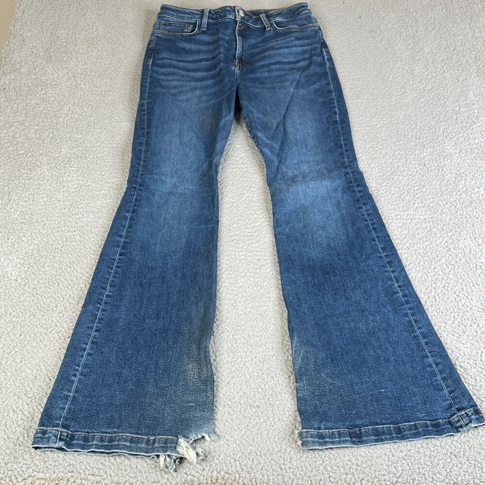 WIDE LEG FLARE Jeans Womens 31 Blue Distressed Stretch Mid Rise 30x32 Sailey